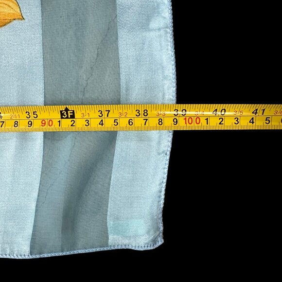 Vintage Sheer Scarf Blue Gold Ribbon Stripes Korea 1980s Polyester Wrap Retro - Picture 8 of 8